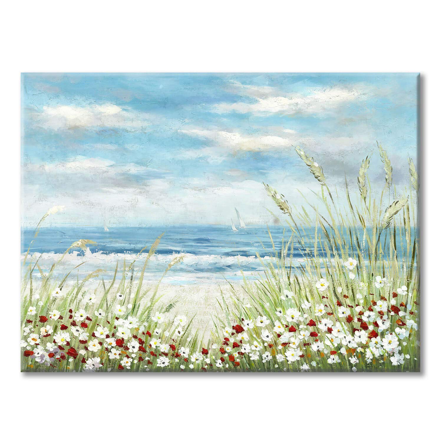 砂浜の絵 (アメリカで購入) バリ絵画 海の絵 本物のサンゴの立体的な砂浜 フレームなし 波の